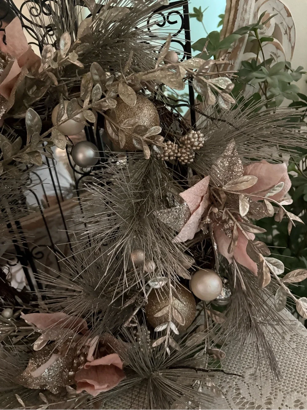 Shimmering Pink and Gold Holiday Wreath by